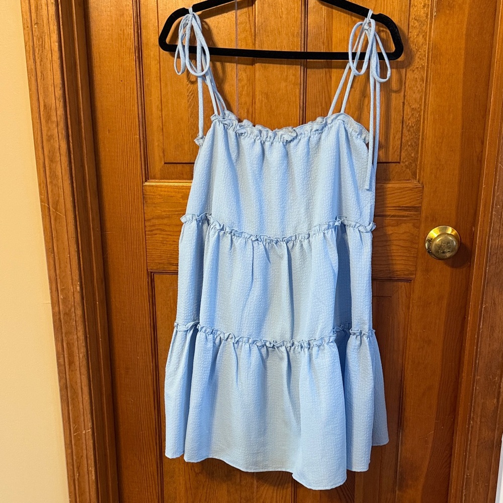 Vestique Sky Blue Tiered Sleeveless Dress